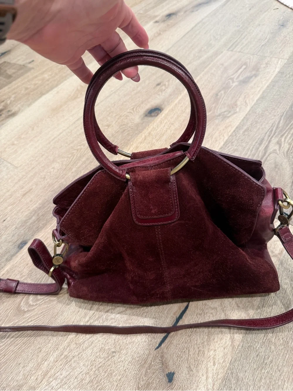 Boho Gypsy Sisters Burgundy Suede Shoulder Bag with Round Top Handles